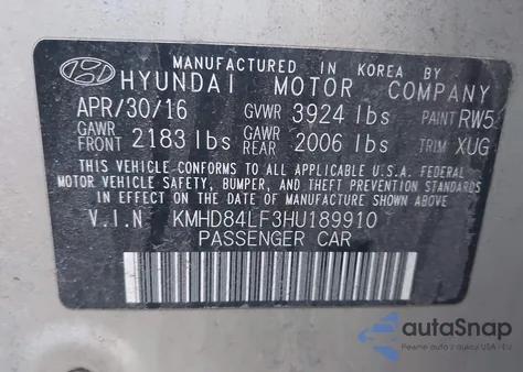 2017 Hyundai Elantra Se из США, поврежденный, VIN KMHD84LF3HU189910